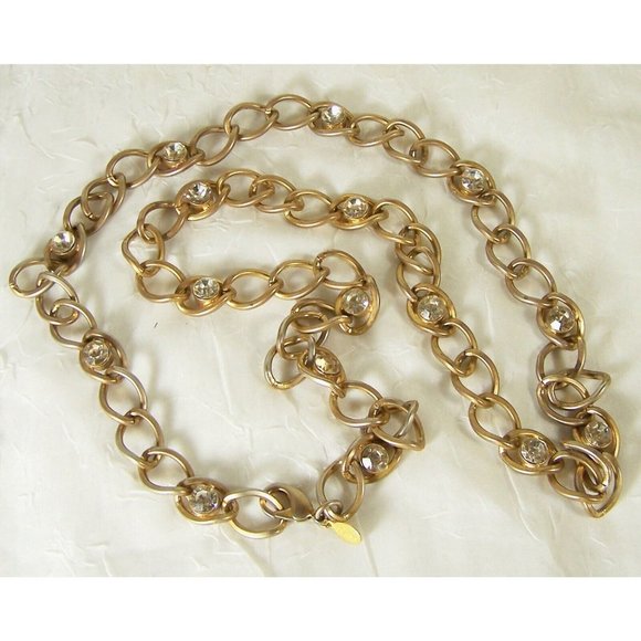 2028 Jewelry Matte Gold Tone & Rhinestone Necklace 30" - Picture 5 of 5